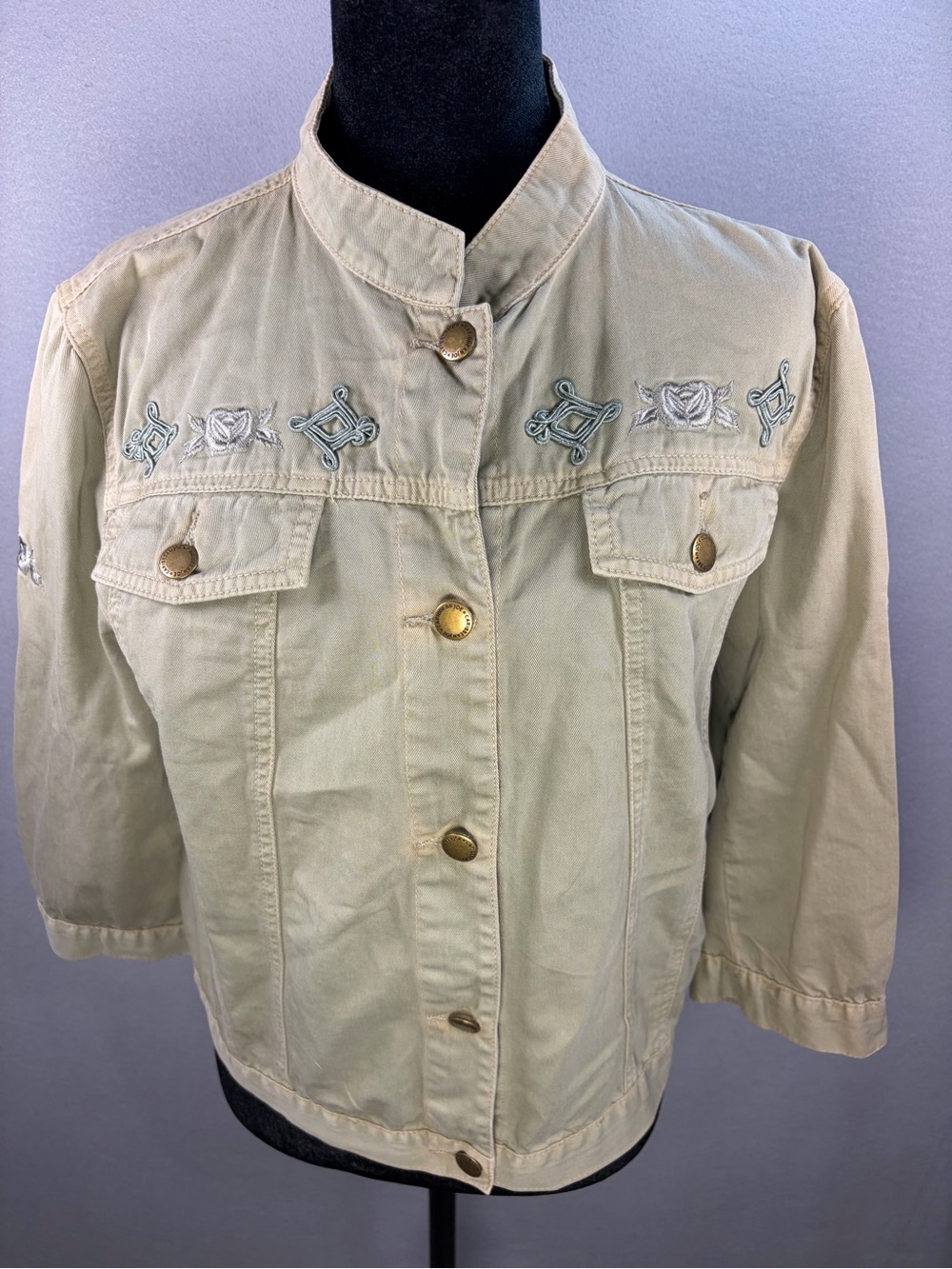 Vintage Caribbean Joe light green Embroidered Button-Front Jean Jacket